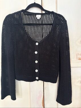 a new day Black Open-Knit Button-Front Cardigan
